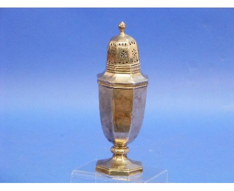 A George VI silver Sugar Caster, by Walker & Hall, hallmarked Sheffield, 1938, of octagonal form with corresponding foot, pie