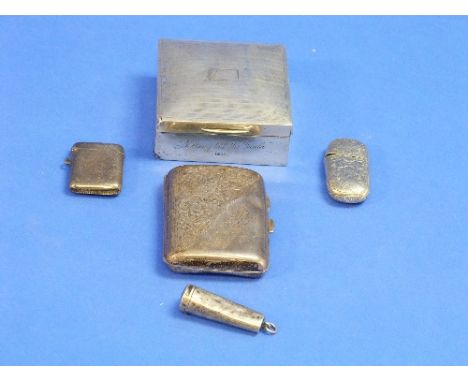 A George V silver Cigarette Box, hallmarked Birmingham, 1933, of hinged square form, the top with engine turned decoration, t