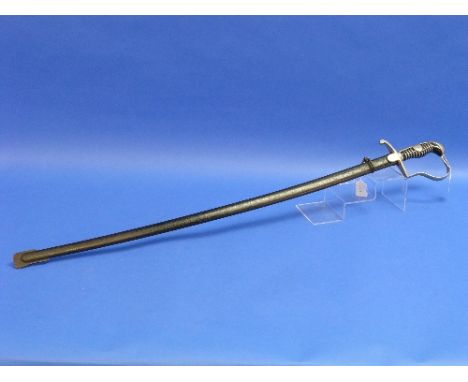 A W.W.2 period Nazi German Cavalry Sword, the 32?in (83cm) long heavily engraved plated blade signed Eickhorn Solingen, engra