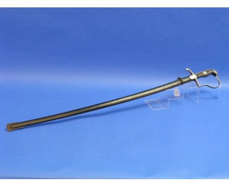 A W.W.2 period Nazi German Cavalry Sword, the 32?in (83cm) long heavily engraved plated blade signed Eickhorn Solingen, engra