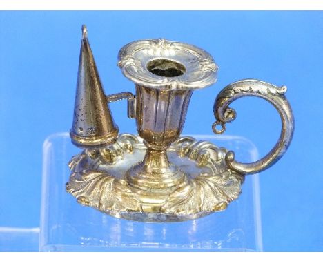 A William IV silver miniature Chamber Stick, by Henry Wilkinson, hallmarked Sheffield, 1832, of shaped square form, leaf capp