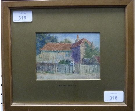 Myles Birket Foster (attrib.) (British, 1825-1895), Woman by gate and red tiled cottage, watercolour, signed with monogram, 3