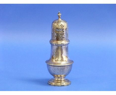 A George VI silver Sugar Caster, by Richard Woodman Burbridge (Harrods Ltd.) hallmarked Birmingham, 1939, of baluster form, p
