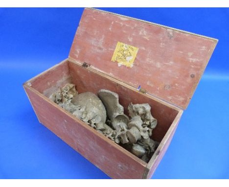 Scientific equipment: a mid 20thC half teaching skeleton in original box, together with a quantity of vintage medical equipme