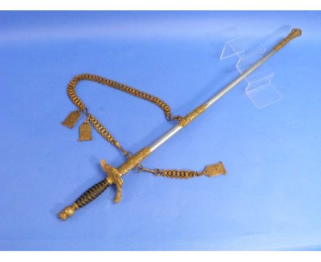 A late 19th century American Society sword, by Horstmann, Philadelphia, the 31in (79cm) engraved blade with gold wash and etc