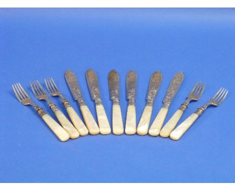 A set of Victorian silver Fish Eaters, by Haseler Brothers, hallmarked Birmingham, 1894, the mother of pearl handles with sil