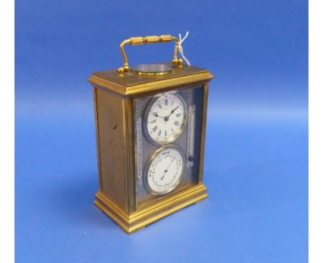 A French gilt brass Compendium Timepiece Carriage Clock, early 20th century, with clock, aneroid barometer, Fahrenheit and ce