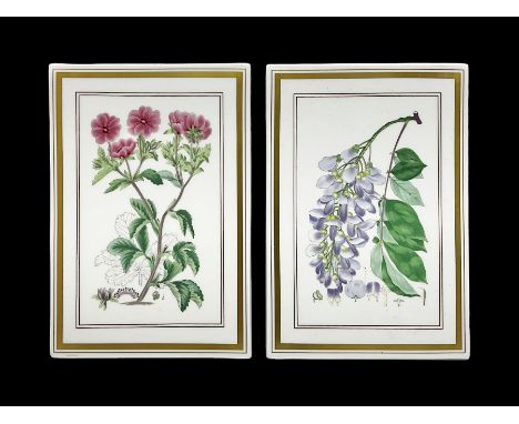 Two Royal Worcester Botanical Studies wall plaques, Wistaria and Potentilla, H26cm