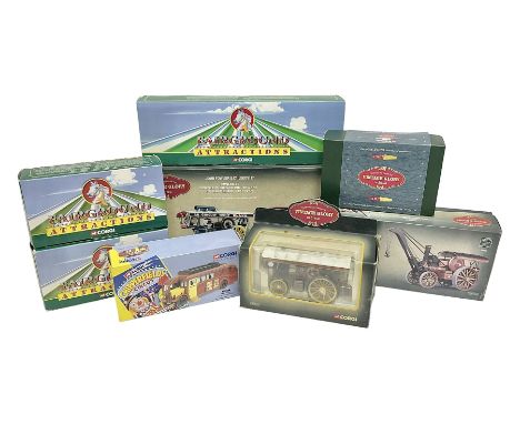 Corgi - eight 1:50 scale models comprising four Vintage Glory of Steam 80105, 80108, 80110 and CC20102; three Fairground Attr
