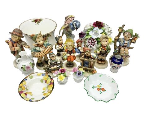 Beswick bird figure, no 929, a collection of Goebel Hummel figures, Royal Albert Old Country Roses planter and other ceramics