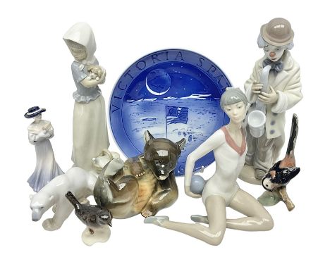 Two Lladro figures,  Sad Sax and Gymnast Exercising Ball, Nao figure, USSR bear and other ceramics 