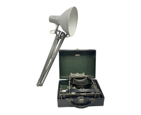 Corona typewriter in case, together with a grey angle pose style lamp