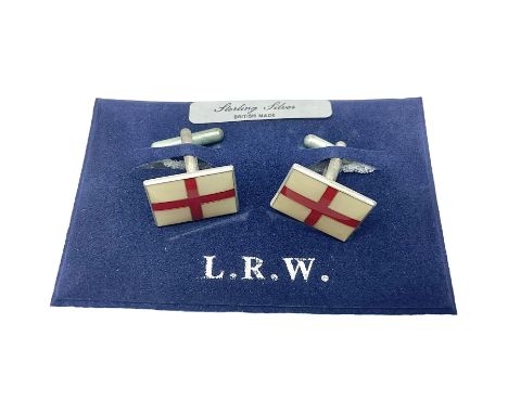 Pair of silver enamel England flag cufflinks, hallmarked