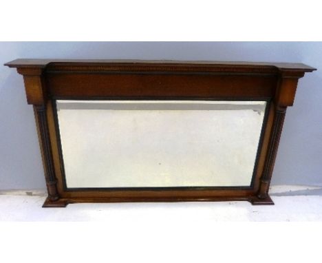 An Edwardian mahogany overmantle mirror, with inverted breakfront cornice over a boxwood and satinwood inlaid frieze above an