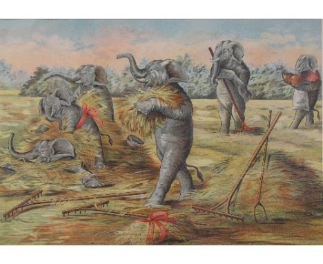 After N Parker (early 20th Century), four colour prints of the Gray family of elephants from "The Lays of the Grays", 21.5 x 