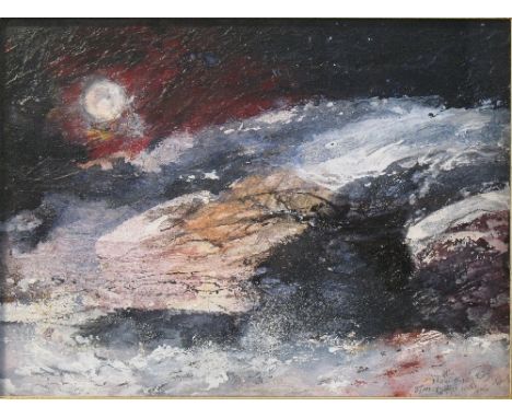 David Baumforth (1945 -  ), "Full Moon and Stars over Boggle Hole, Whitby", mixed media, titled, monogrammed and dated 1996-2
