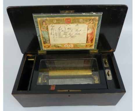 A late 19th Century Swiss cylinder musical box, by Paillard Vaucher Fils, playing six airs, with crank wind, 15cm cylinder an