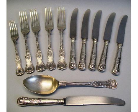 A set of four table forks, Kings pattern, Sheffield 1962, a matching table spoon, dessert fork and table knife, Sheffield 196