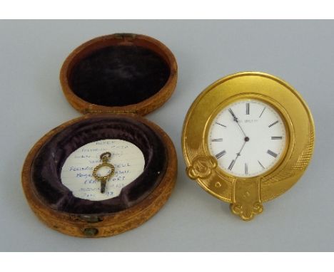 A 19th Century German travel clock, by Freidrich Sitto Wien with key wind eight day movement, the enamel dial inscribed Freid