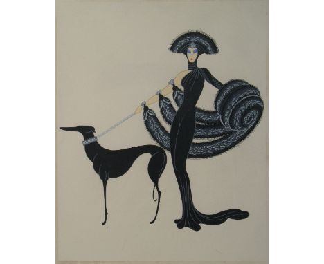 After Romain de Tirtoff (Erte), a serigraph, "Symphony in Black", signed on the mount, 54.5cm x 44cm overall, ebonised frame