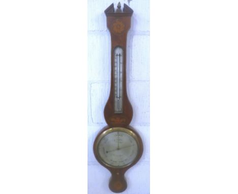 A 19th Century mahogany cased mercury barometer, by I B Polte, the broken arched pediment with central pineapple finial over 