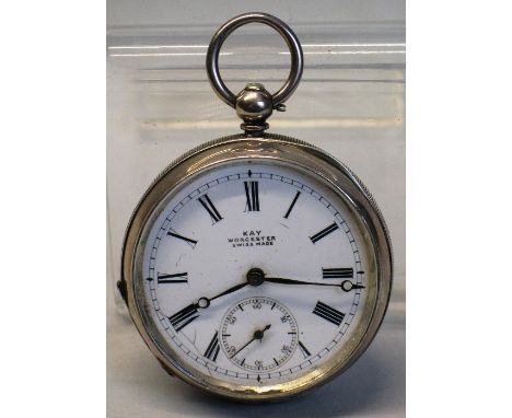 A Victorian pocket watch, the key wind movement having white enamelled dial with Roman numerals and subsidiary seconds dial i