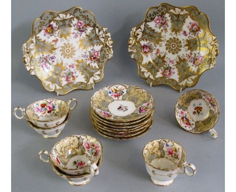 A 19th Century John Ridgway part tea set, comprising a pair of sandwich plates, five tea cups, one coffee cup and seven sauce