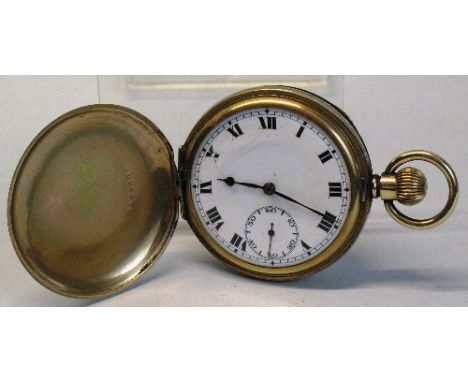 A full hunter pocket watch, the manual wind movement having Roman numerals and subsidiary seconds dial in gold plated Elgin c