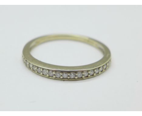 A 9ct white gold and diamond set half eternity ring, 1.9g, R