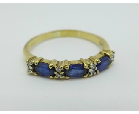 A 9ct gold, sapphire and diamond ring, 2.3g, S