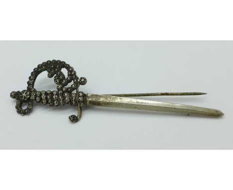 A Victorian silver Charles Horner dagger brooch, lacking pin fastening hook, Chester 1897, 79mm