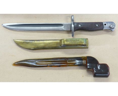 A George V 1907 pattern bayonet marked Chapman, with a metal scabbard stamped L. Simons K.R.R. and Arras 1916 Somme and one o