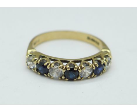 A 9ct gold, sapphire and white stone ring, 2.5g, P 