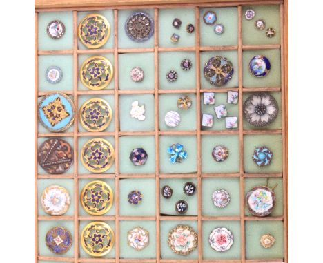 A collection of fifty buttons, late 19th Century/ early 20th Century comprising floral and figural enamel examples, a set of 