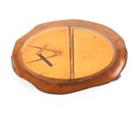 An early 19th Century Scottish oval root wood snuff box, the base in domed natural burr, the oval hinged lid inlaid to one ha