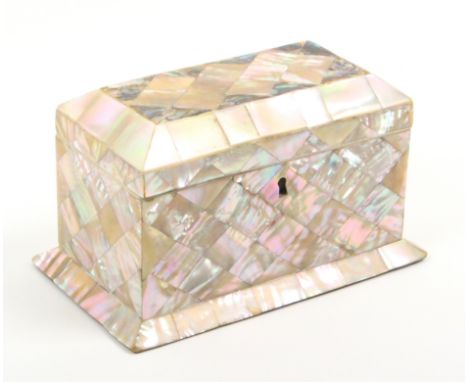 A mid Victorian mother of pearl and abalone shell tea caddy of rectangular form, the lid incorporating abalone shell within a