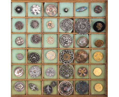 A collection of thirty six buttons, 19th Century and early 20th Century comprising cut steel, enamel and other materials, lar