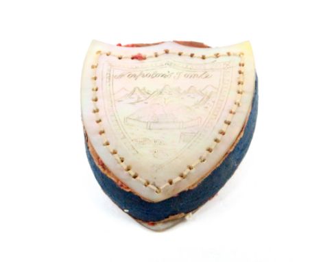 A very rare Napoleon commemorative pin cushion, the mother of pearl heart shaped face engraved with a titled view ïNapoleonÍs