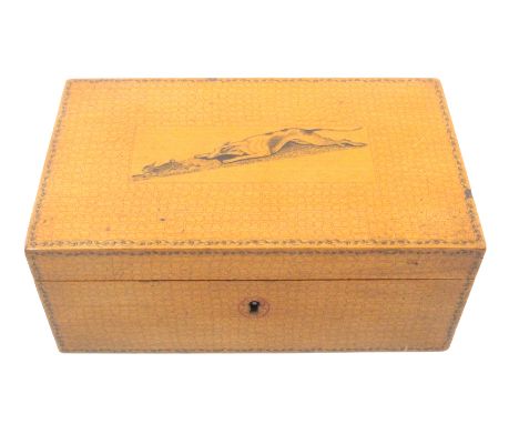 A late 18th Century Mauchline ware pen and ink large format playing card/counter box of rectangular form, the lid with a pen 