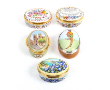 Halcyon Days enamel boxes, all oval comprising ïThe Year to RememberÍ 1991 and 2000, York Minster, Happiness is like a butter