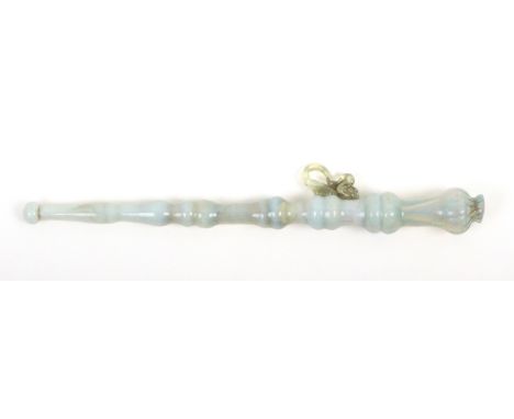 A very rare 19th Century coloured glass knitting stick, Dutch or Italian, the tapering stem of baluster and ring form with a 