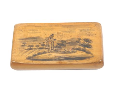 An early 19th Century Scottish snuff box of small rectangular format, by ïLammie, CumnockÍ, the lid in pen and ink work with 