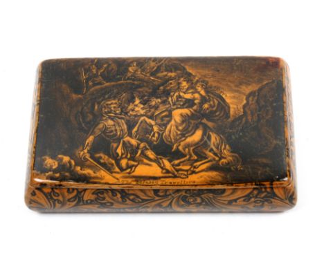 A fine early 19th Century Scottish pen work snuff box of rectangular form by ñG Sliman, Catrineî the lid with a full pen work