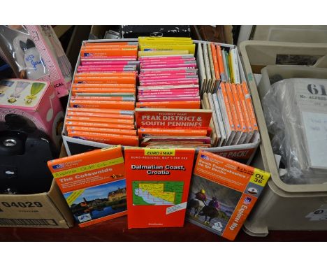 A box of approx ninety Ordnance Survey maps including Explorer, Landranger and Outdoor Leisure editions