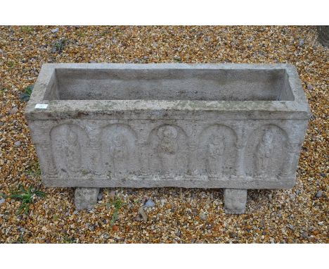 Medieval style rectangular cast stone planter