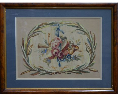 French school - 'Carton de tapississere', a circa 1860 design for an Aubusson tapestry, watercolour, 27 x 38 cm