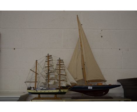 A model pond yacht, fully rigged to/w a model galleon (2)