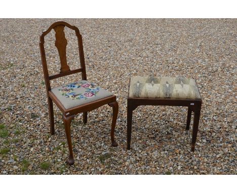 Edwardian walnut side chair with floral tapestry pad seat to/w a foot stool a/f (2)
