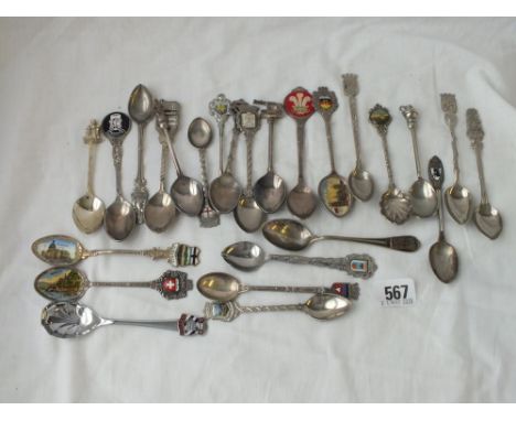 Twenty Four enamel decorated spoons, only some silver   