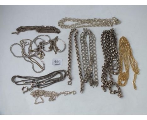 Nine various silver chains, 92g      